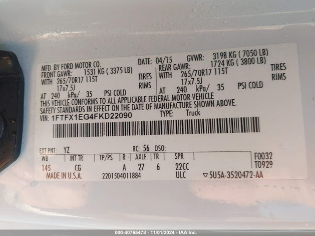 Ford F-150 Xl 2015 1FTFX1EG4FKD22090 Image 9