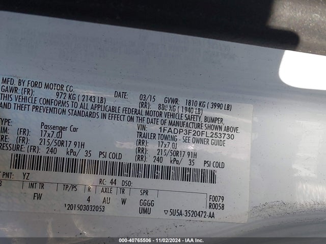 Ford FOCUS SE 2015 1FADP3F20FL253730 Image 9