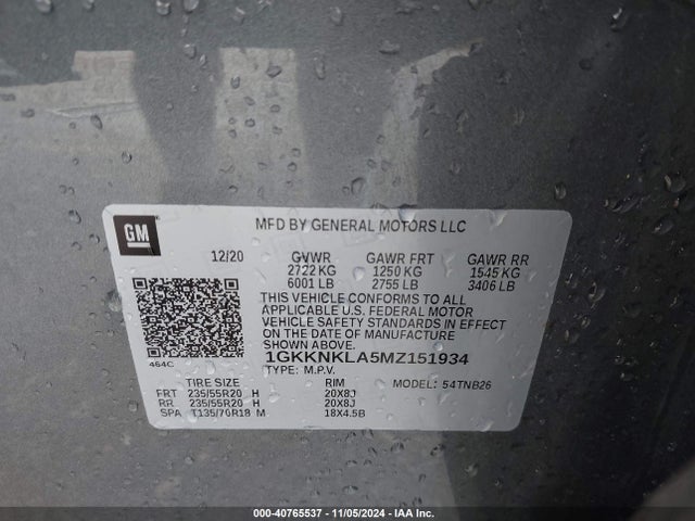 1GKKNKLA5MZ151934 GMC Acadia Fwd Sle