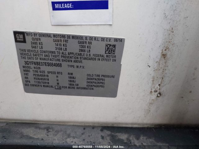 3GYFNBE37ES684968 Cadillac Srx Luxury Collection
