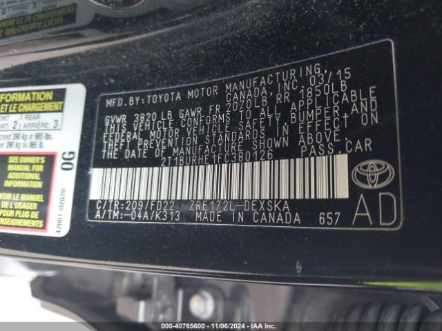 2T1BURHE1FC380126 Toyota Corolla S
