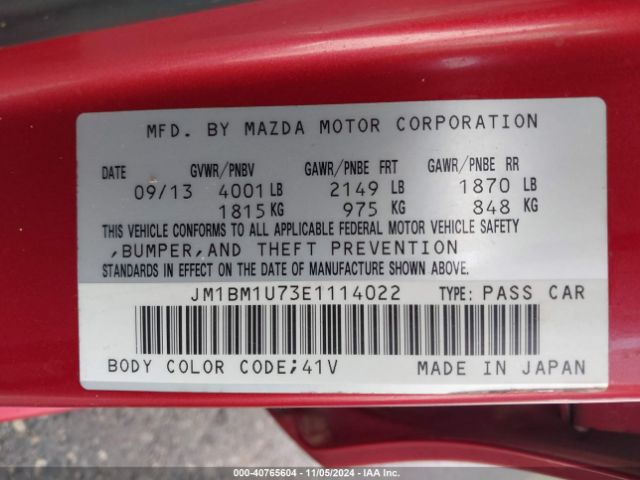 JM1BM1U73E1114022 Mazda Mazda3 I Sport