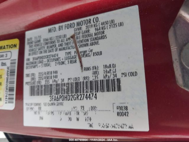 3FA6P0HD2GR274474 Ford FUSION SE