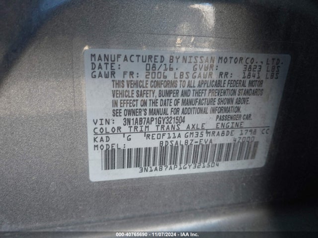 Nissan SENTRA S 2016 3N1AB7AP1GY321504 Image 9