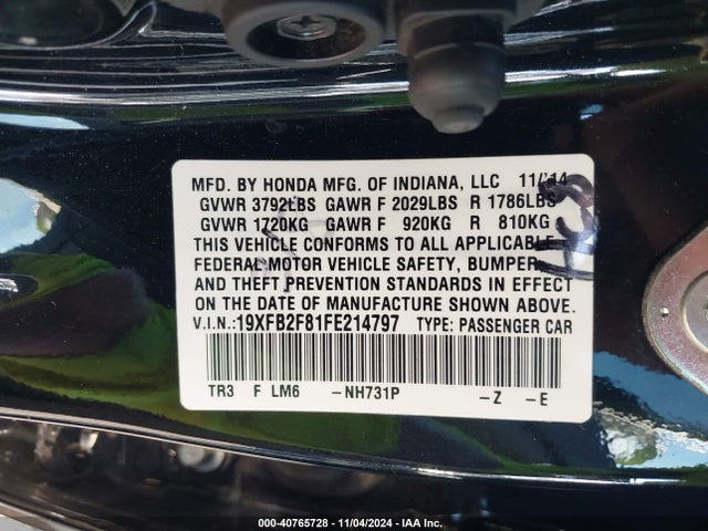Honda CIVIC EX 2015 19XFB2F81FE214797 Image 9