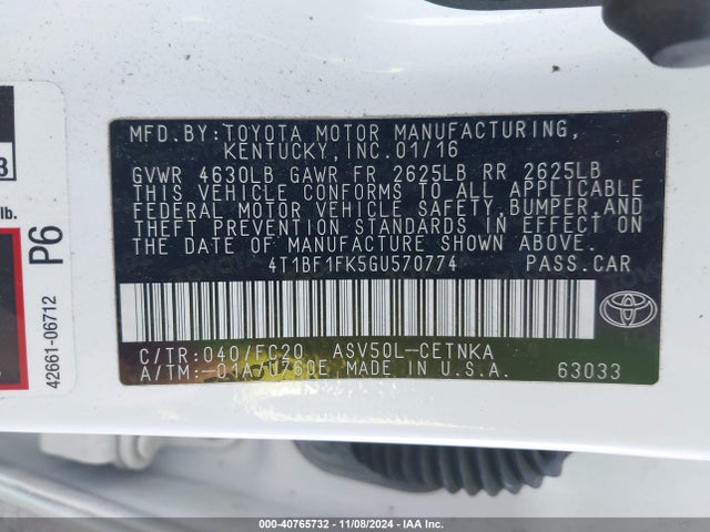 Toyota CAMRY LE 2016 4T1BF1FK5GU570774 Image 9