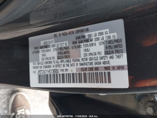 JM3TCACY1H0136958 Mazda Cx-9 Touring