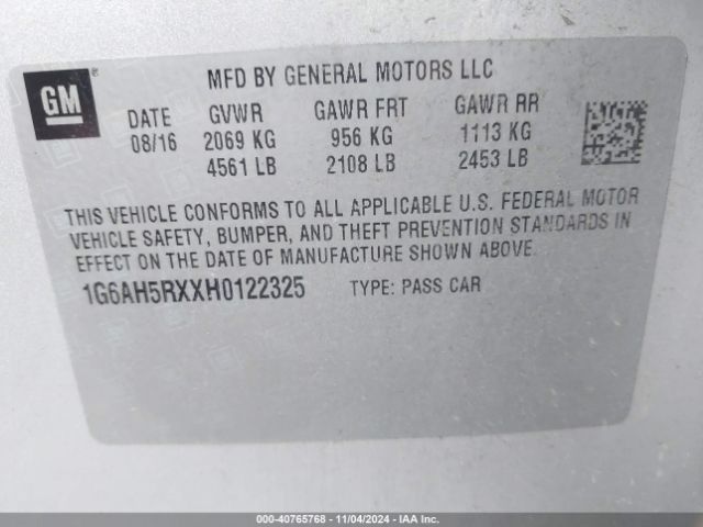 1G6AH5RXXH0122325 Cadillac ATS LUXURY