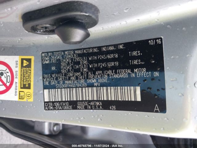 5TDZKRFH4GS184269 Toyota Highlander Le Plus V6