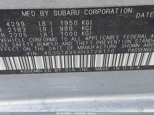 4S3GTAV6XN3729170 Subaru Impreza Premium 5-door