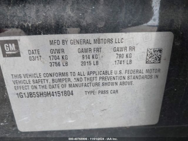 1G1JB5SH9H4151804 Chevrolet Sonic Ls Auto