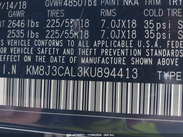 Hyundai TUCSON SEL 2019 KM8J3CAL3KU894413 Image 9