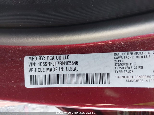 1C6SRFJT7RN105846 RAM 1500 Laramie  4x4 5'7 Box