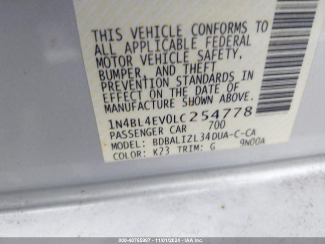 1N4BL4EV0LC254778 Nissan Altima Sl Fwd
