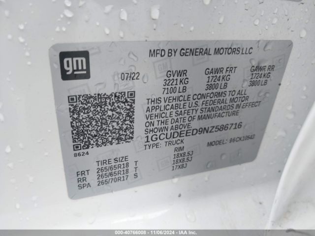 1GCUDEED9NZ586716 Chevrolet Silverado 1500 4wd  Short Bed Rst
