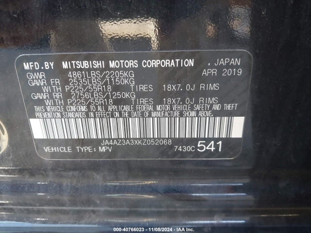 JA4AZ3A3XKZ052068 Mitsubishi Outlander Sel
