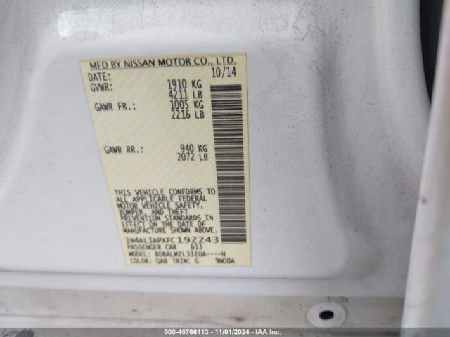 1N4AL3APXFC192243 Nissan Altima 2.5 Sv