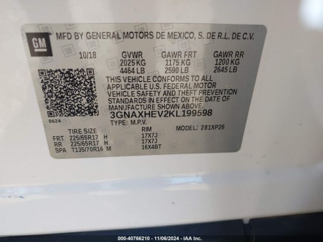 3GNAXHEV2KL199598 Chevrolet EQUINOX LS