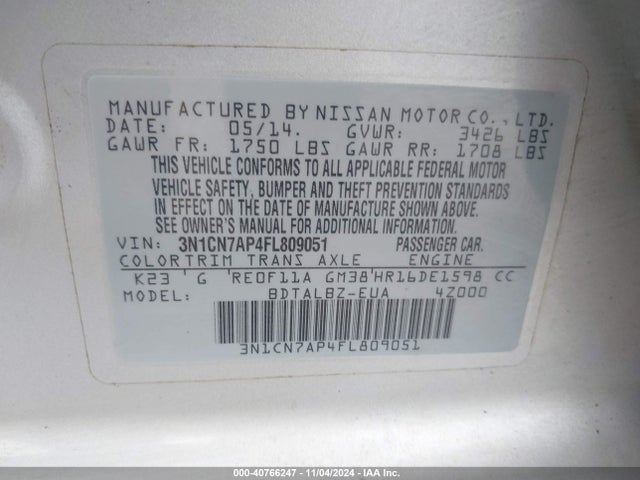 Nissan Versa 1.6 Sv 2015 3N1CN7AP4FL809051 Image 9