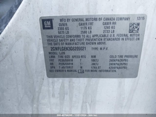 2GNFLGEK3G6209021 Chevrolet Equinox Ltz