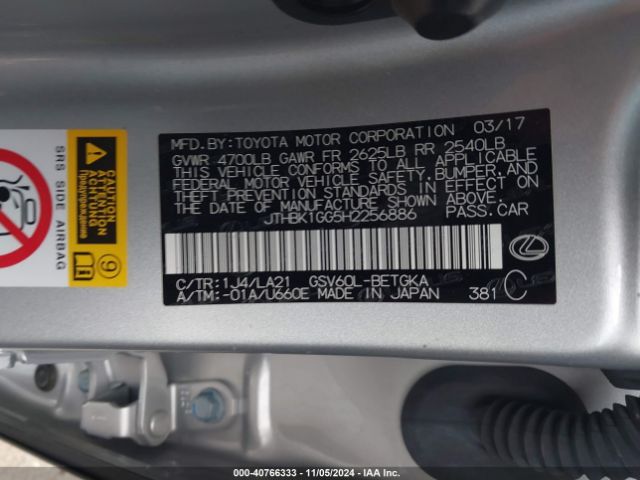 JTHBK1GG5H2256886 Lexus ES 350