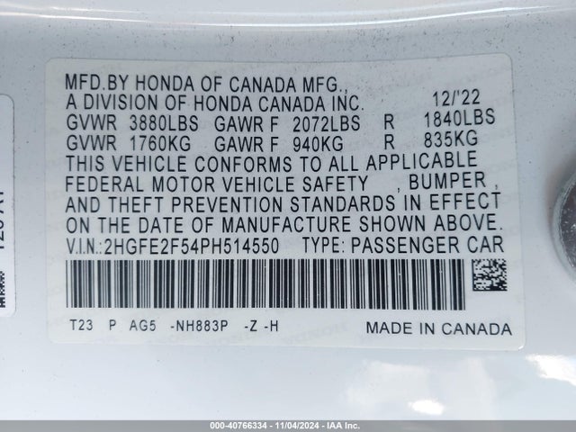 Honda Civic Sport 2023 2HGFE2F54PH514550 Image 9