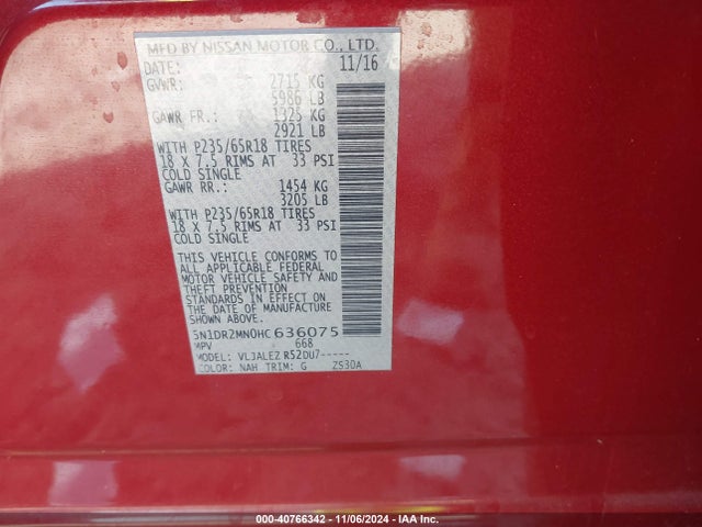 Nissan Pathfinder Sv 2017 5N1DR2MN0HC636075 Image 9