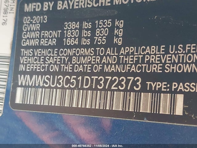 2013 MINI HARDTOP WMWSU3C51DT372373 Photo 8