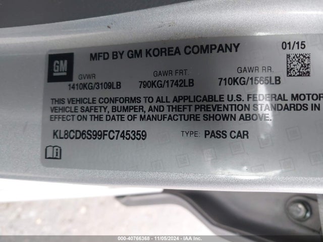 Chevrolet Spark 1lt Cvt 2015 KL8CD6S99FC745359 Image 9