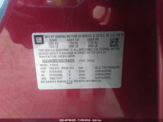 3GCUKSEC0GG284228 Chevrolet Silverado 1500 2lz