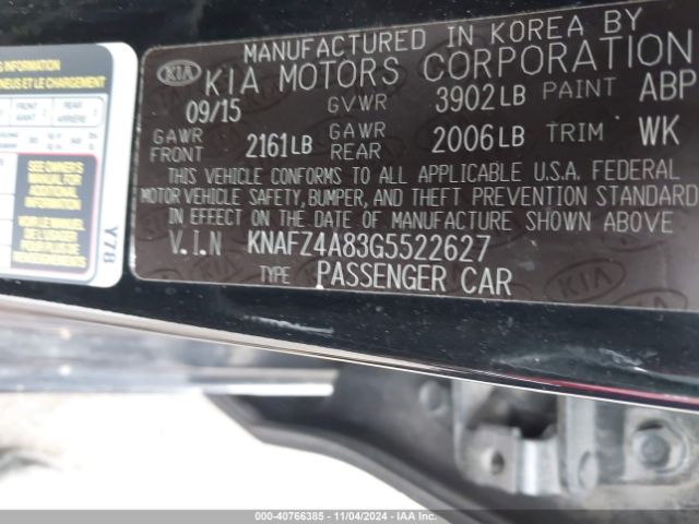 KNAFZ4A83G5522627 KIA FORTE EX