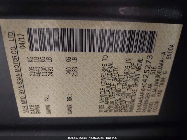 Nissan Maxima 3.5 Sv 2017 1N4AA6APXHC425273 Image 9