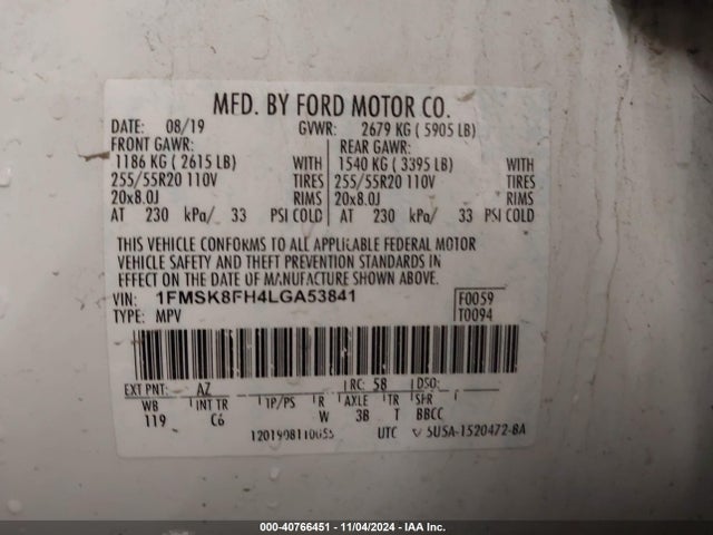 Ford Explorer Limited 2020 1FMSK8FH4LGA53841 Image 9