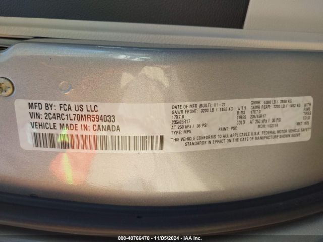2C4RC1L70MR594033 Chrysler Pacifica Hybrid Touring L