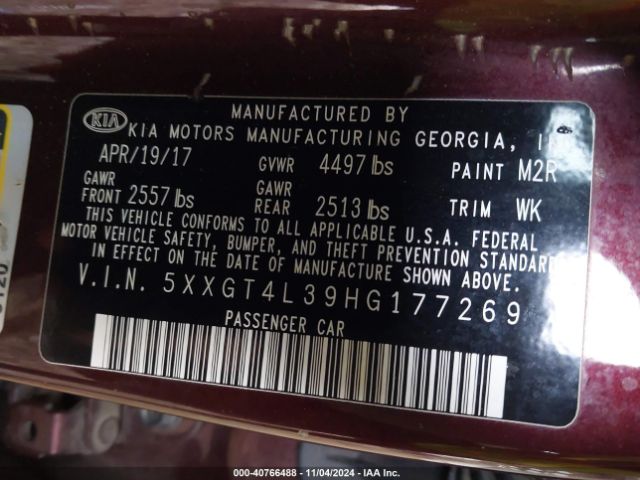 5XXGT4L39HG177269 KIA Optima Lx