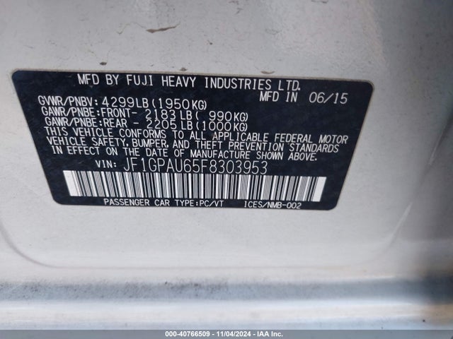 JF1GPAU65F8303953 Subaru Impreza 2.0i Sport Premium