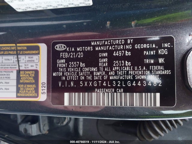 5XXGT4L32LG443482 KIA Optima Lx