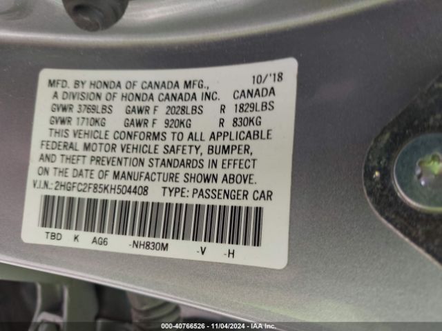 2HGFC2F85KH504408 Honda Civic Sport