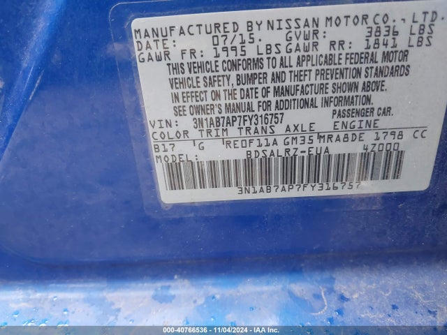 Nissan SENTRA SR 2015 3N1AB7AP7FY316757 Image 9