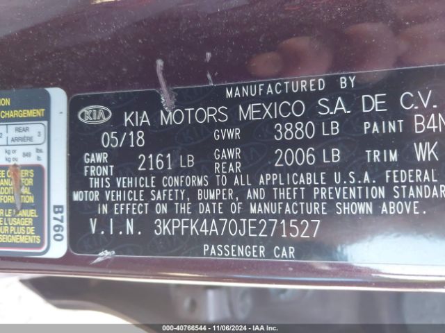 3KPFK4A70JE271527 KIA FORTE LX