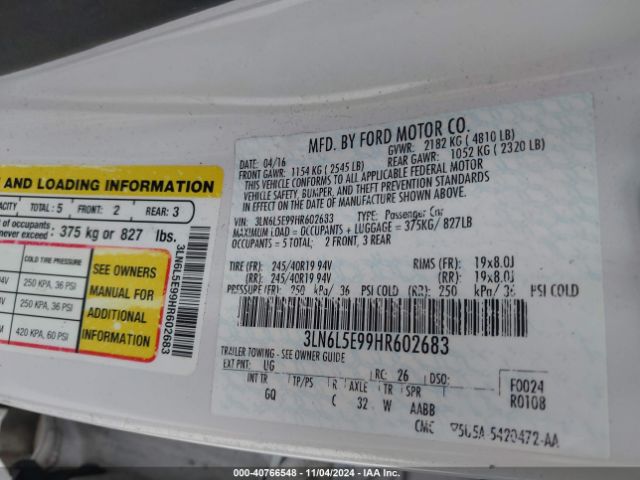 3LN6L5E99HR602683 Lincoln Mkz Reserve