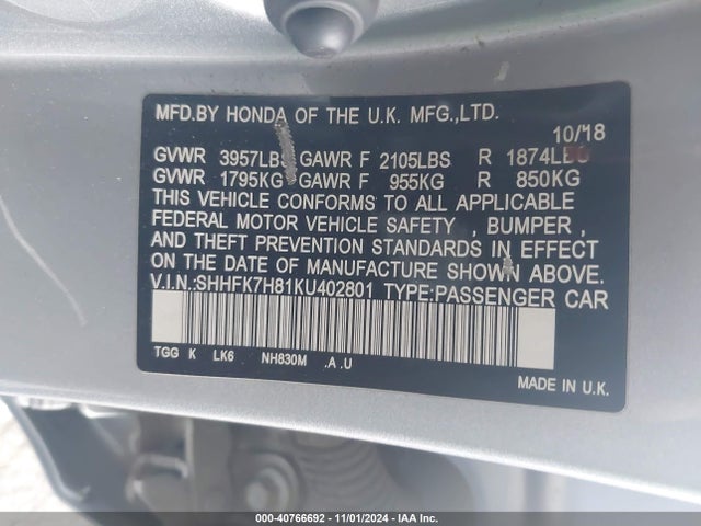 Honda Civic Ex-l 2019 SHHFK7H81KU402801 Image 9