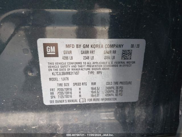 KL7CJLSB4MB317457 Chevrolet Trax Fwd Lt