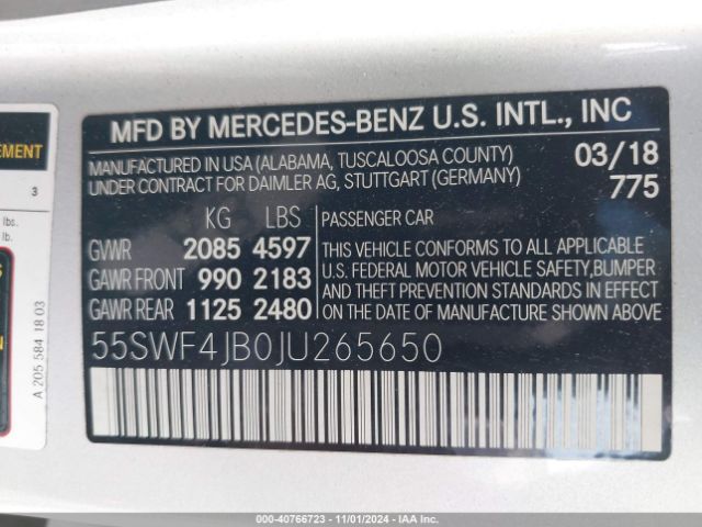 55SWF4JB0JU265650 Mercedes-Benz C 300