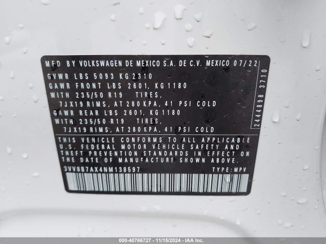 3VV8B7AX4NM138597 Volkswagen Tiguan 2.0t Se R-line Black