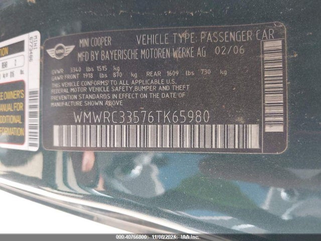 2006 MINI COOPER WMWRC33576TK65980 Photo 8