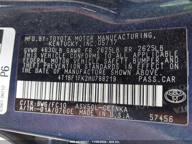 Toyota CAMRY LE 2017 4T1BF1FK2HU788219 Image 9