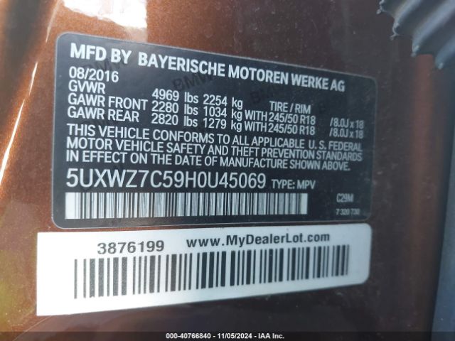 5UXWZ7C59H0U45069 BMW X3 Sdrive28i