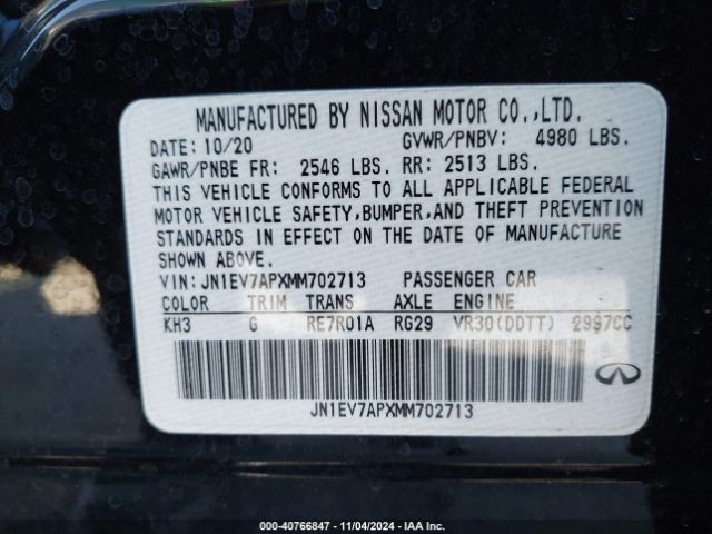 JN1EV7APXMM702713 Infiniti Q50 PURE
