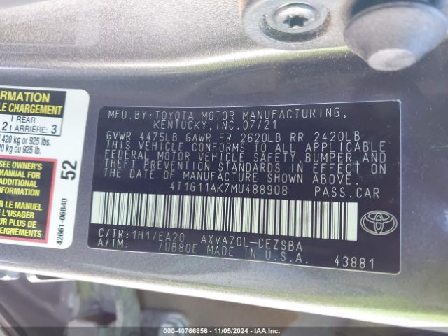 4T1G11AK7MU488908 Toyota CAMRY SE